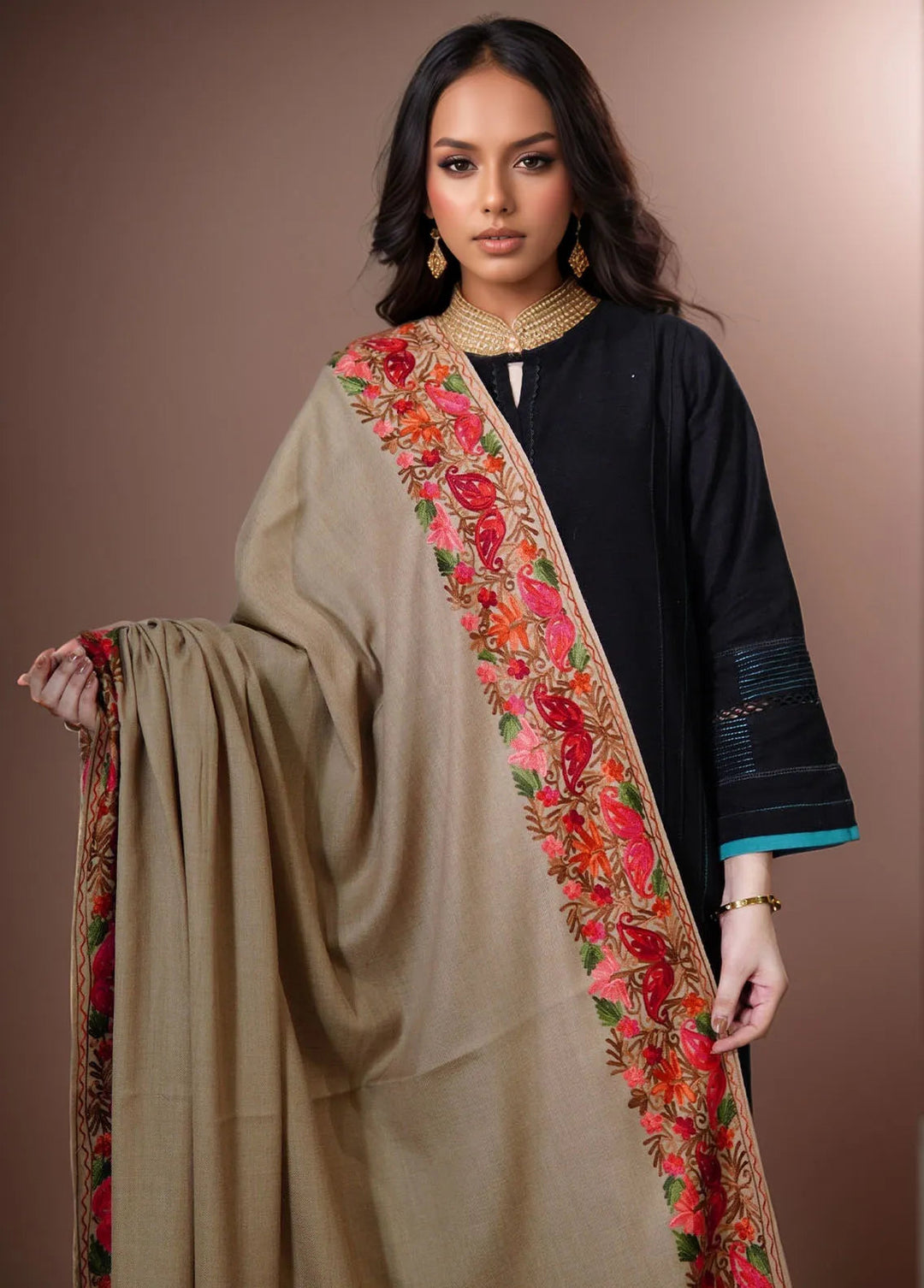 Sanaulla Exclusive Range Pashmina Shawl KPS D-5 Light Brown 1 - Winter Collection