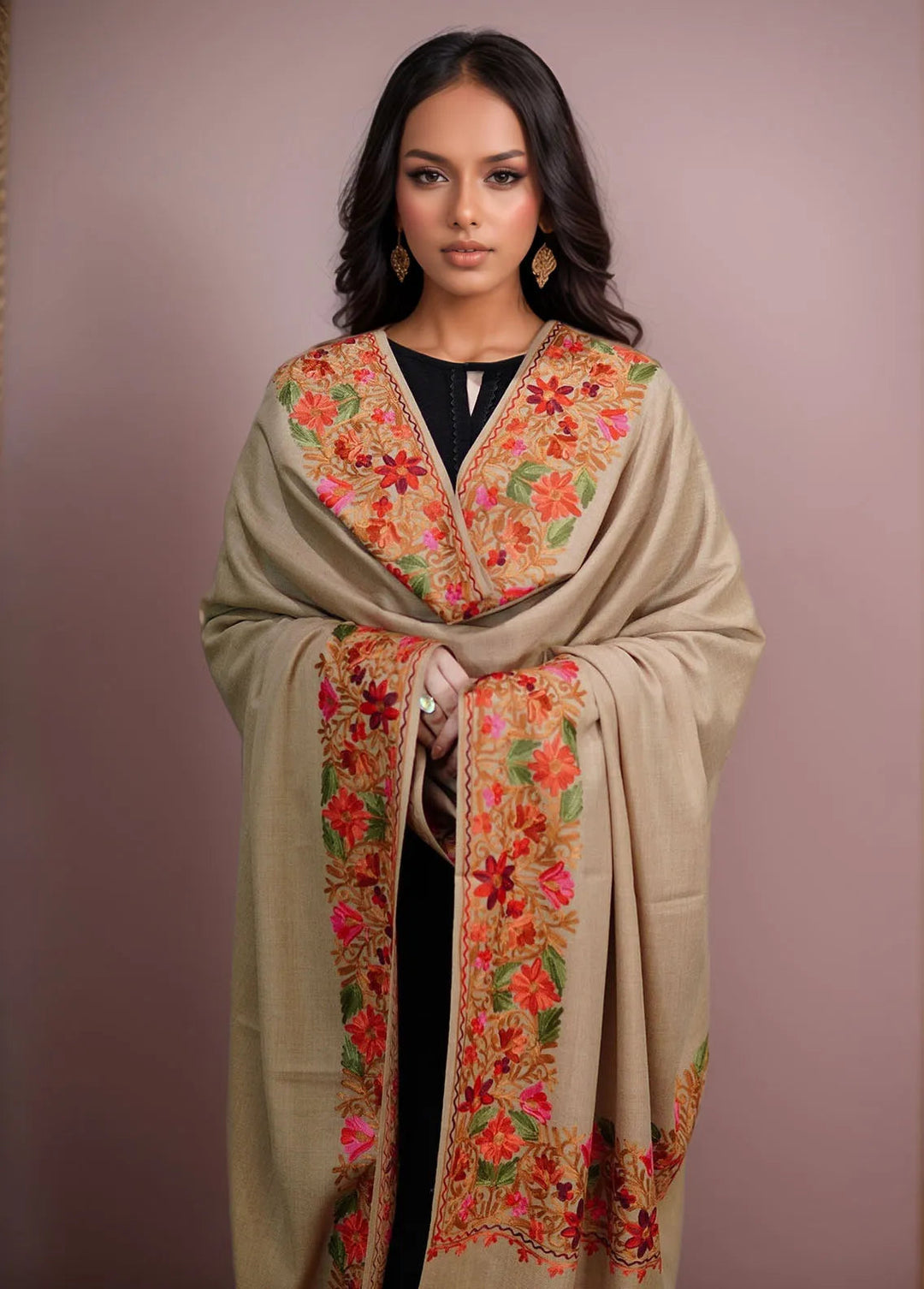 Sanaulla Exclusive Range Pashmina Shawl KPS D-5 Light Brown 3 - Winter Collection