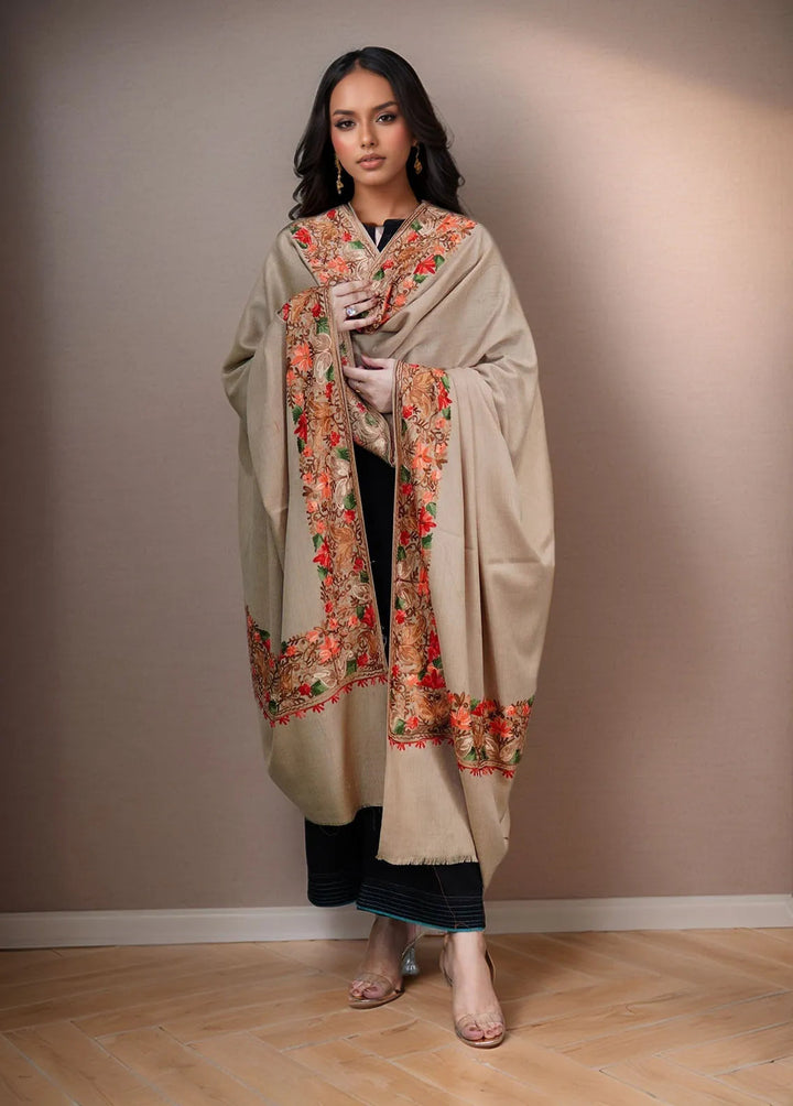 Sanaulla Exclusive Range Pashmina Shawl KPS D-5 Light Brown - Winter Collection