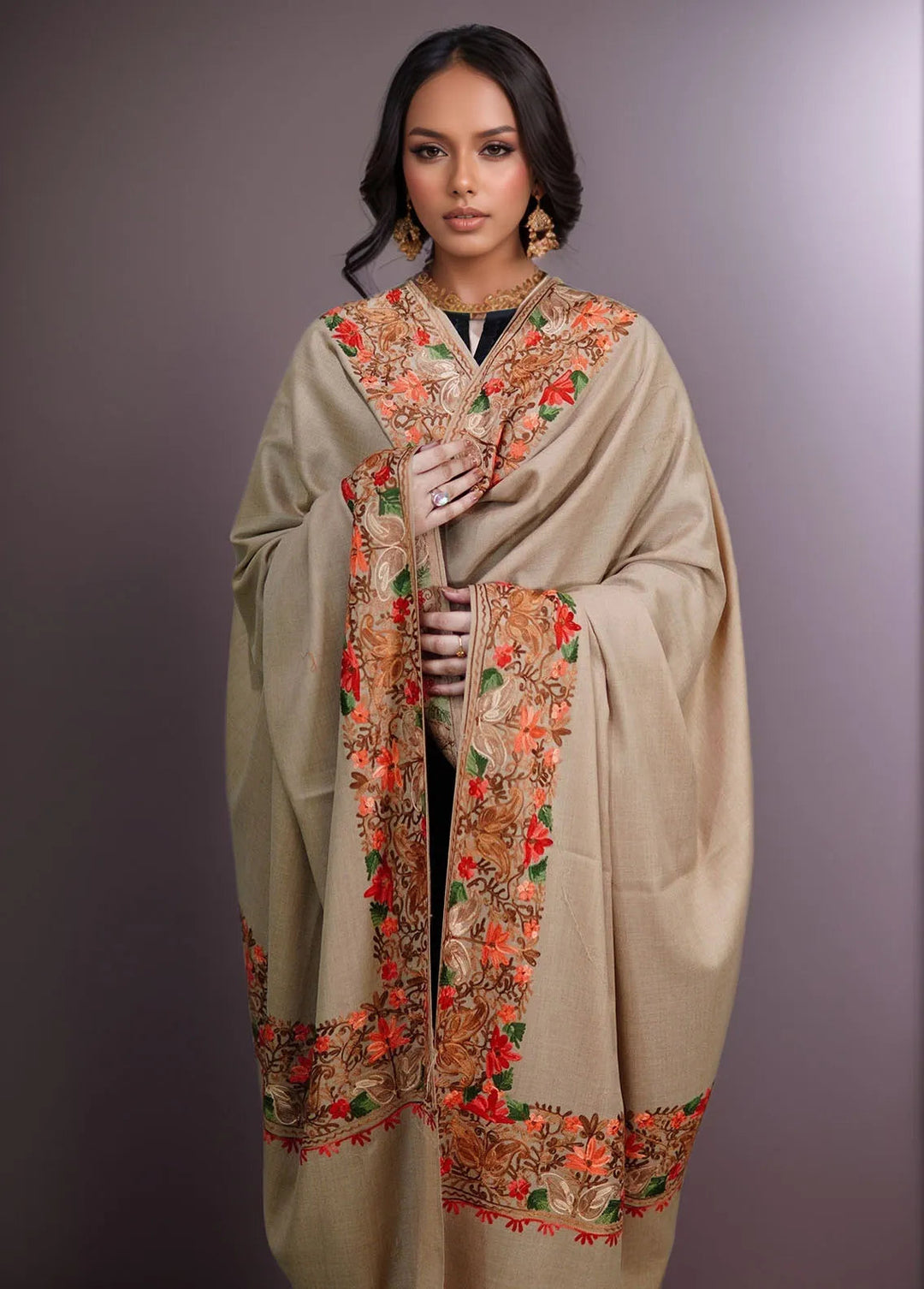 Sanaulla Exclusive Range Pashmina Shawl KPS D-5 Light Brown - Winter Collection
