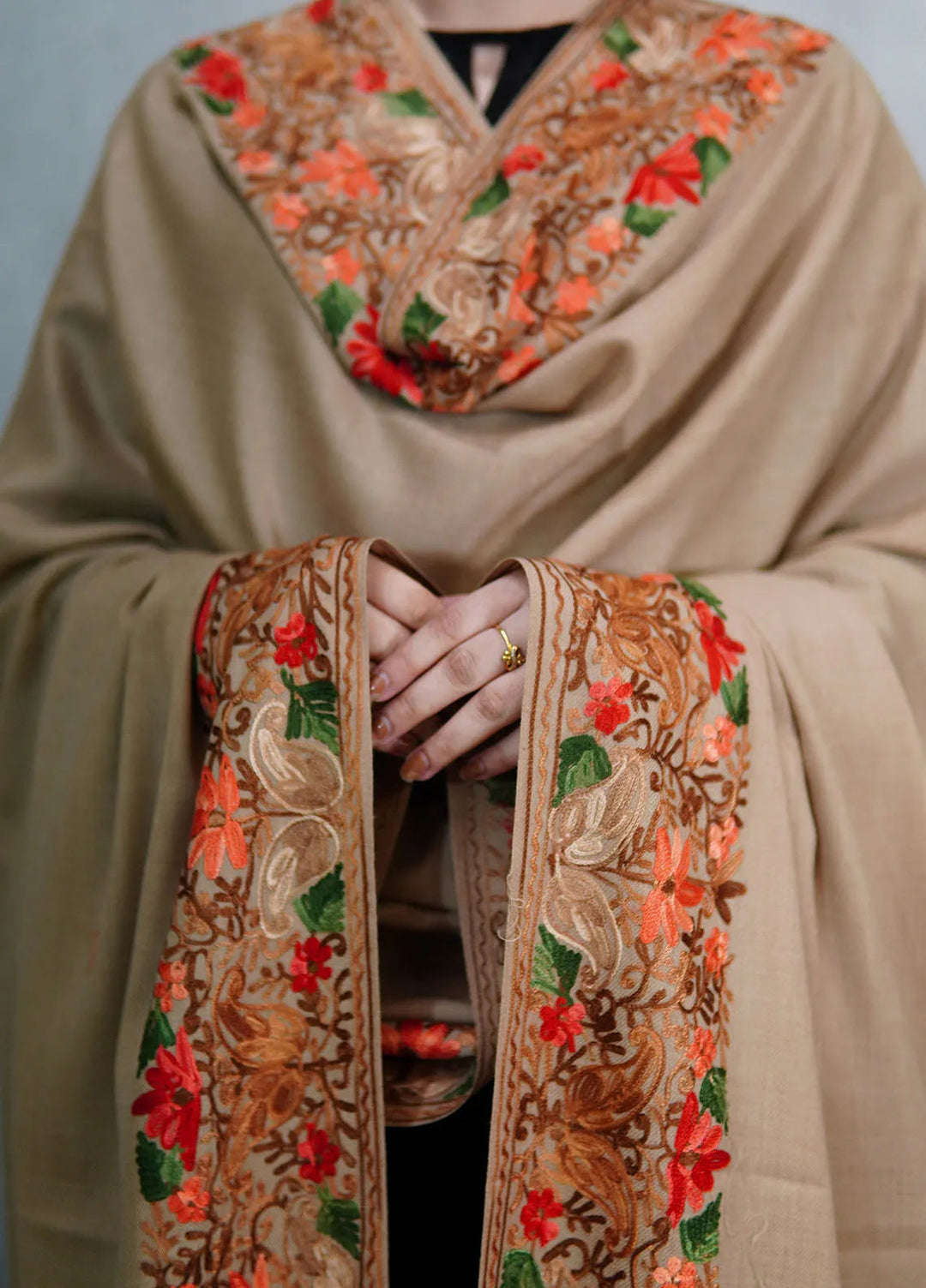 Sanaulla Exclusive Range Pashmina Shawl KPS D-5 Light Brown - Winter Collection