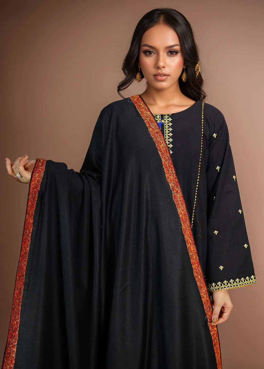 Sanaulla Exclusive Range Pashmina Shawl KPS D-51 Black - Winter Collection