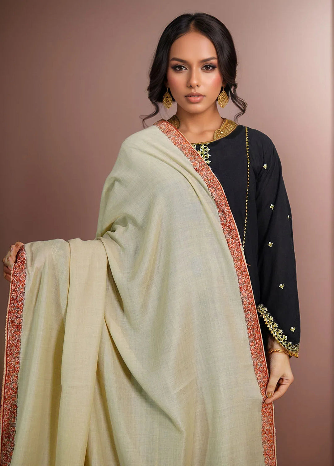 Sanaulla Exclusive Range Pashmina Shawl KPS D-51 Cream 2 - Winter Collection