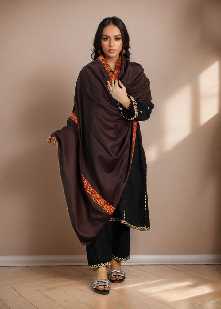 Sanaulla Exclusive Range Pashmina Shawl KPS D-51 Dark Brown 1 - Winter Collection