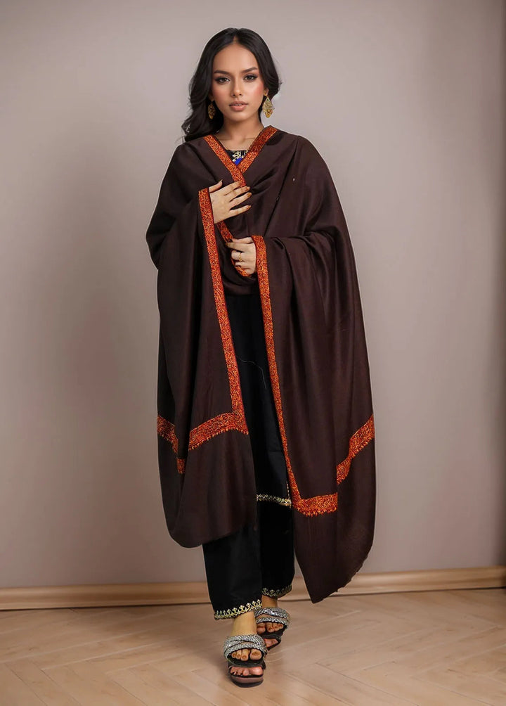 Sanaulla Exclusive Range Pashmina Shawl KPS D-51 Dark Brown - Winter Collection