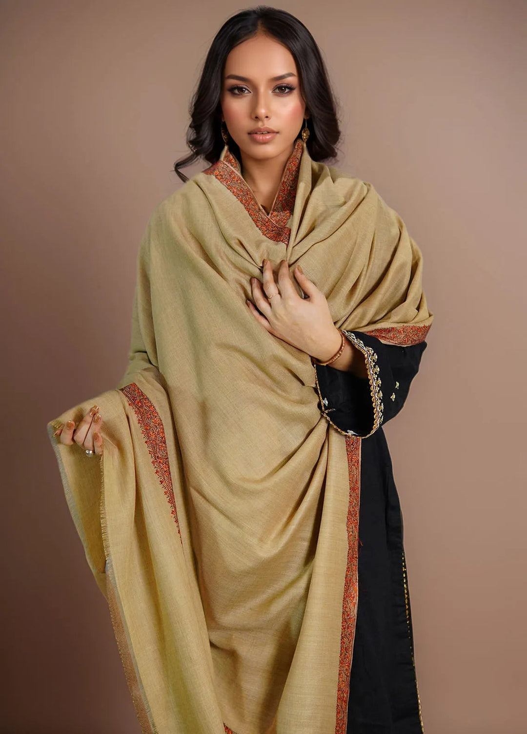 Sanaulla Exclusive Range Pashmina Shawl KPS D-51 Light Brown 2 - Winter Collection