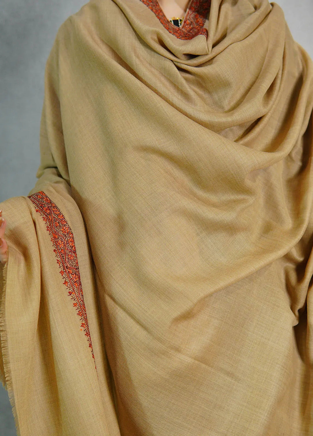 Sanaulla Exclusive Range Pashmina Shawl KPS D-51 Light Brown 2 - Winter Collection