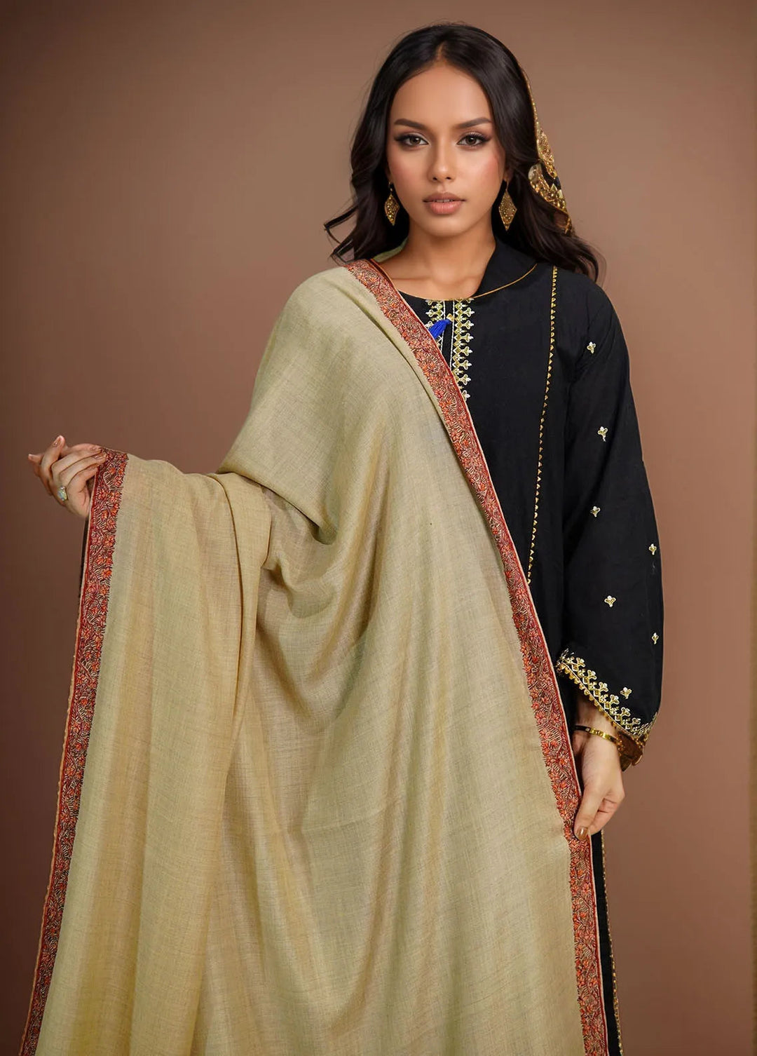 Sanaulla Exclusive Range Pashmina Shawl KPS D-51 Light Brown 3 - Winter Collection