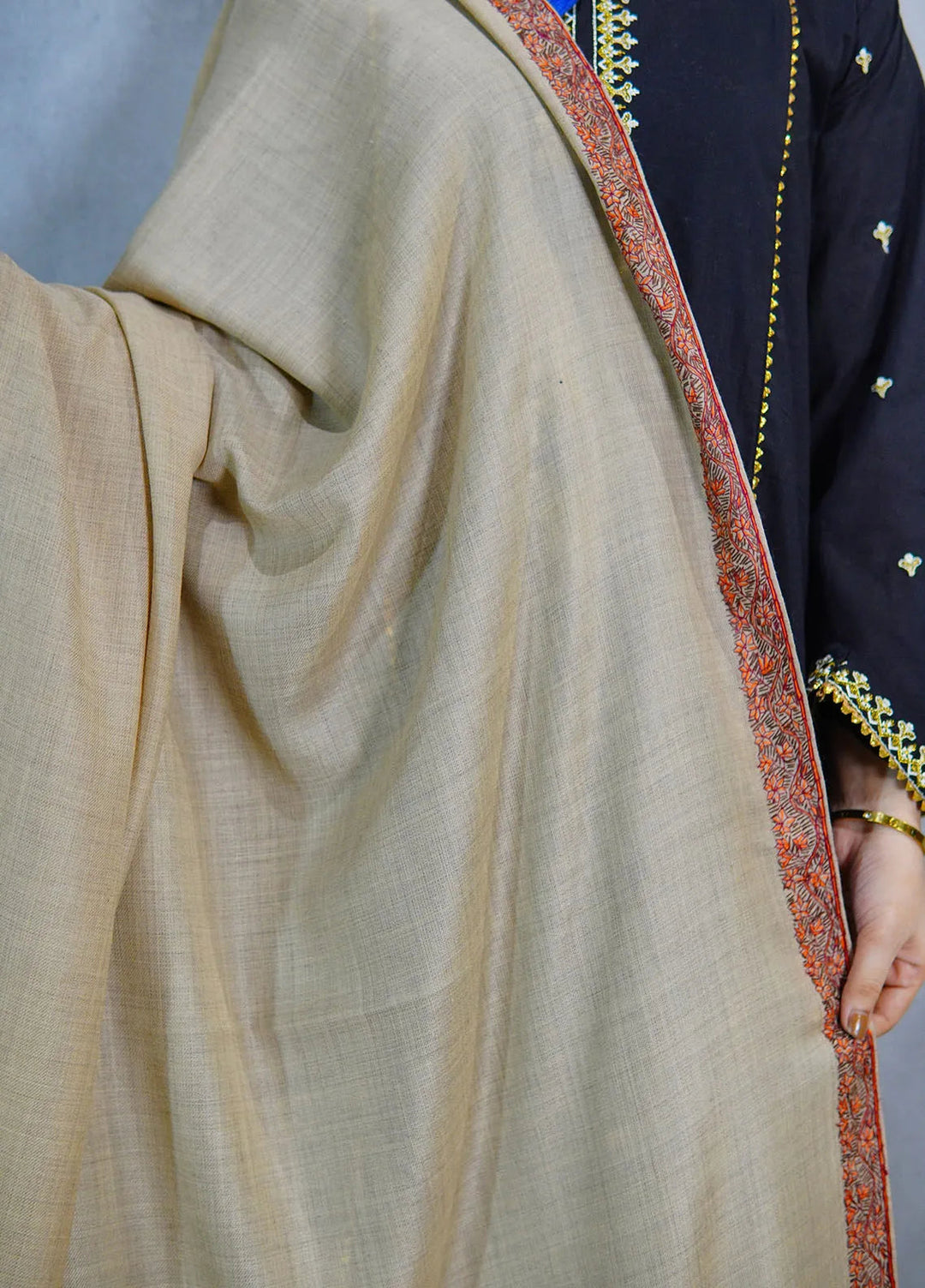 Sanaulla Exclusive Range Pashmina Shawl KPS D-51 Light Brown 3 - Winter Collection