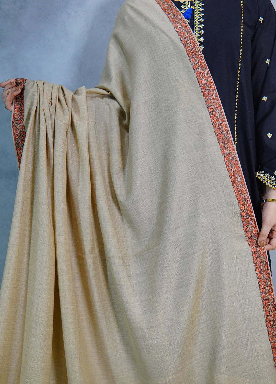 Sanaulla Exclusive Range Pashmina Shawl KPS D-51 Light Brown 4 - Winter Collection