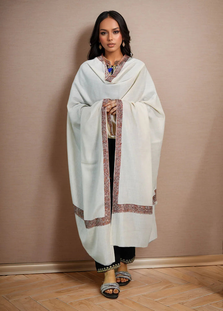 Sanaulla Exclusive Range Pashmina Shawl KPS D-51 Off White - Winter Collection