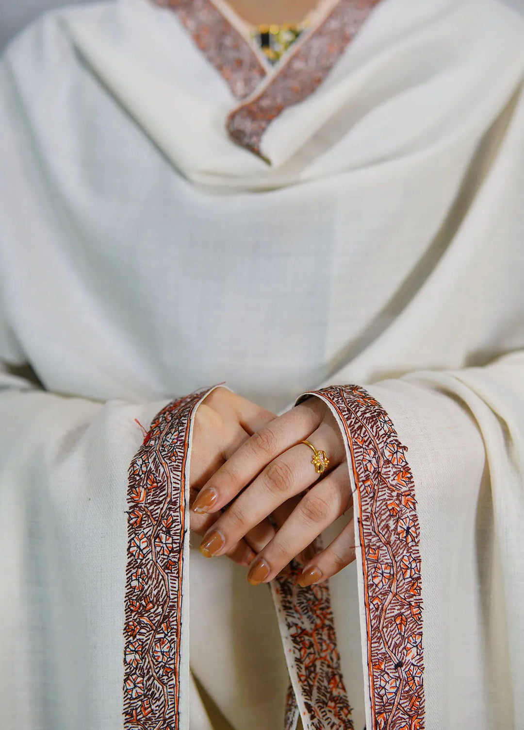 Sanaulla Exclusive Range Pashmina Shawl KPS D-51 Off White - Winter Collection