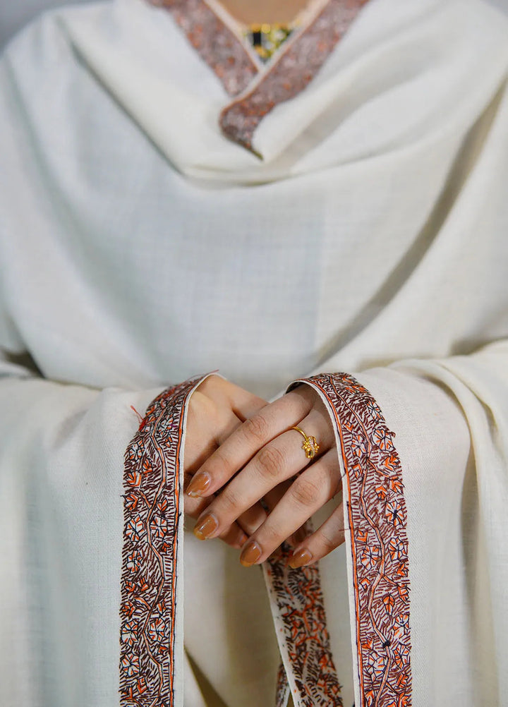 Sanaulla Exclusive Range Pashmina Shawl KPS D-51 Off White - Winter Collection