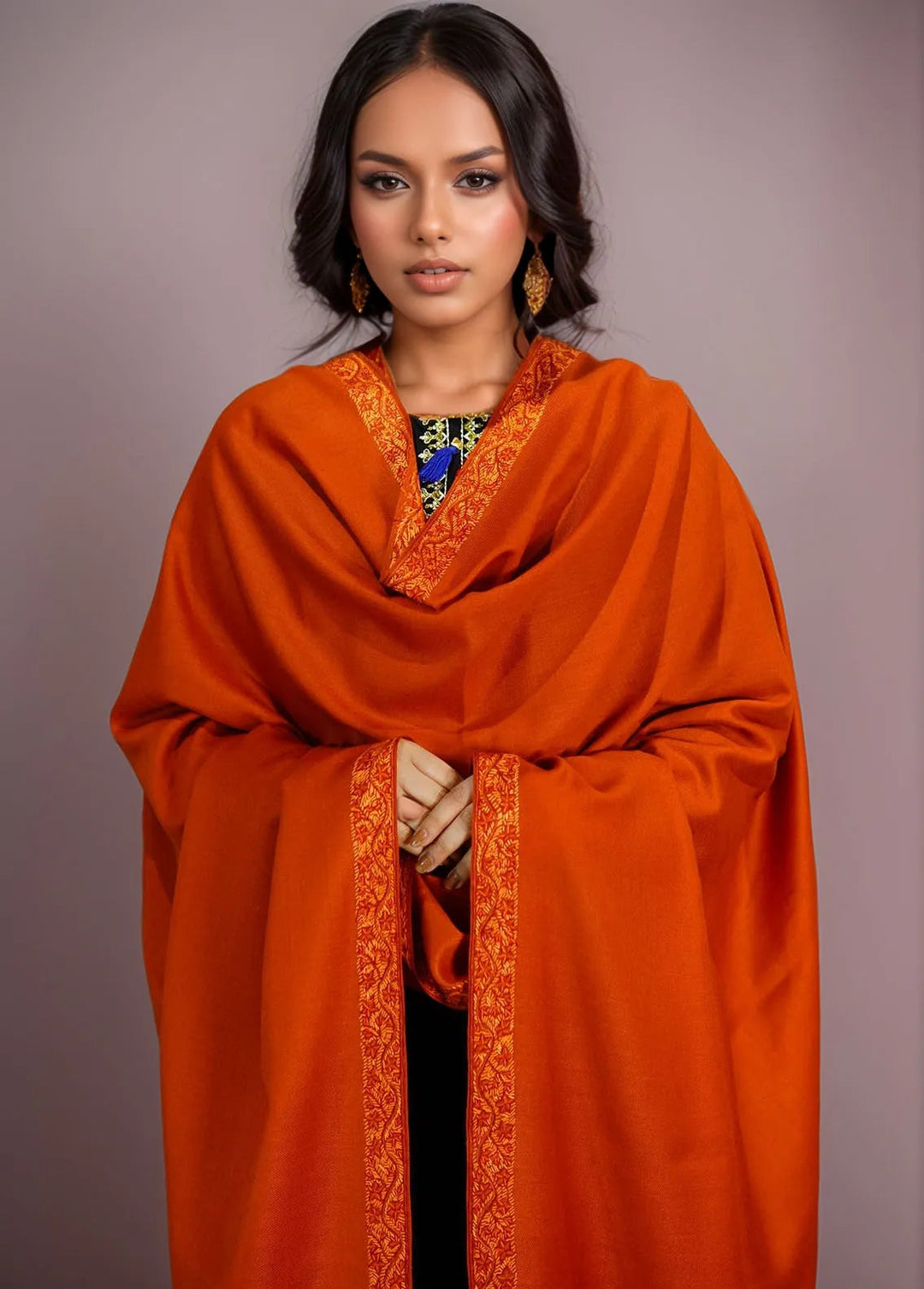 Sanaulla Exclusive Range Pashmina Shawl KPS D-51 Orange 2 - Winter Collection