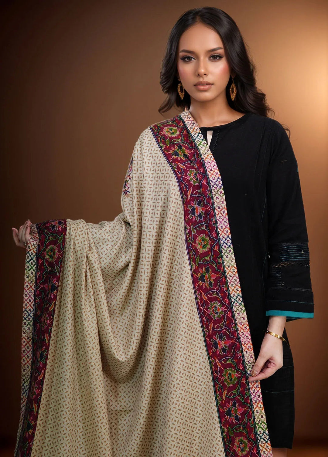 Sanaulla Exclusive Range Pashmina Shawl KPS D-52 Multi 17 - Winter Collection
