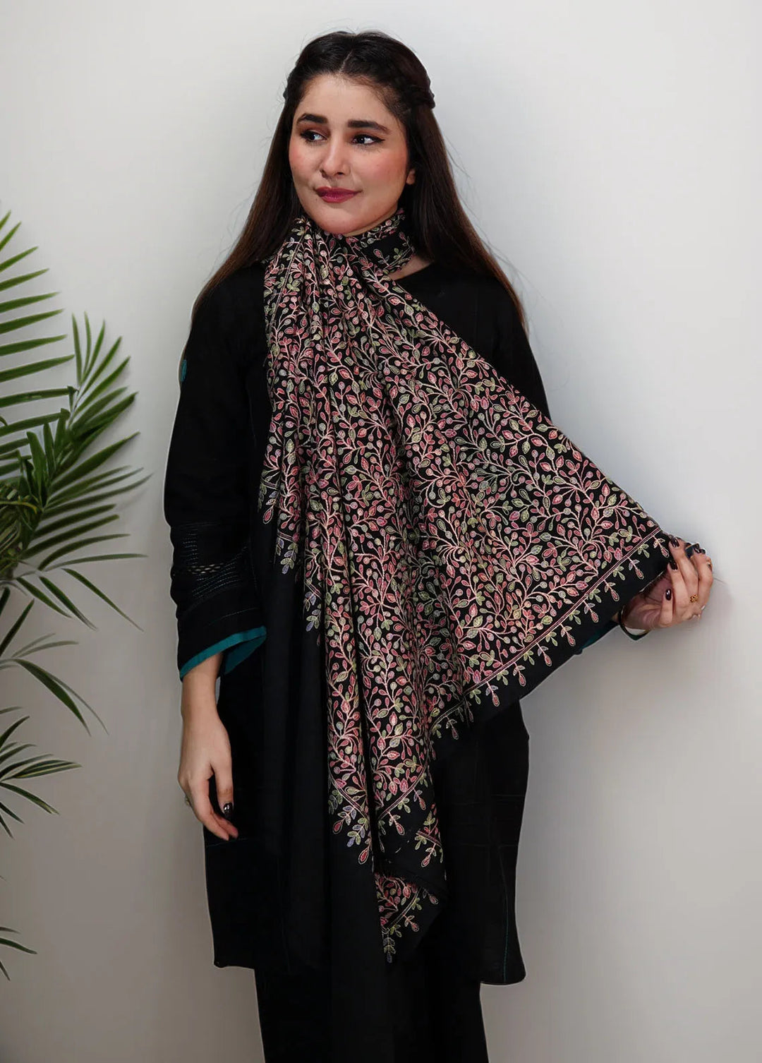 Sanaulla Exclusive Range Pashmina Shawl KPS D-53 Black - Winter Collection