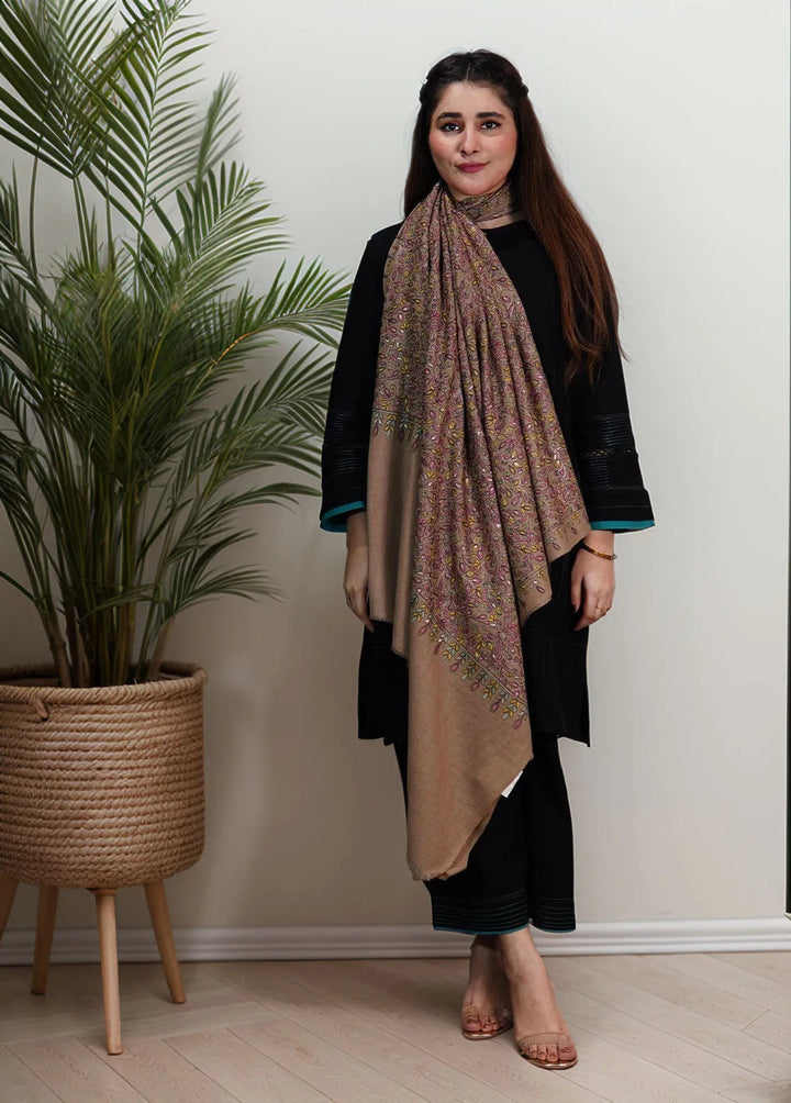 Sanaulla Exclusive Range Pashmina Shawl KPS D-53 Brown - Winter Collection