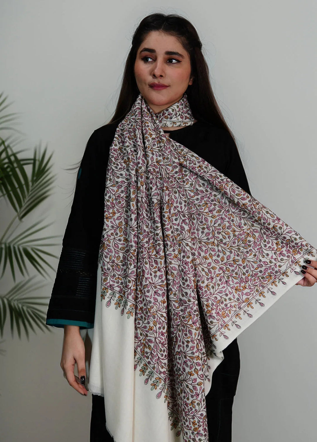Sanaulla Exclusive Range Pashmina Shawl KPS D-53 Mehroon - Winter Collection