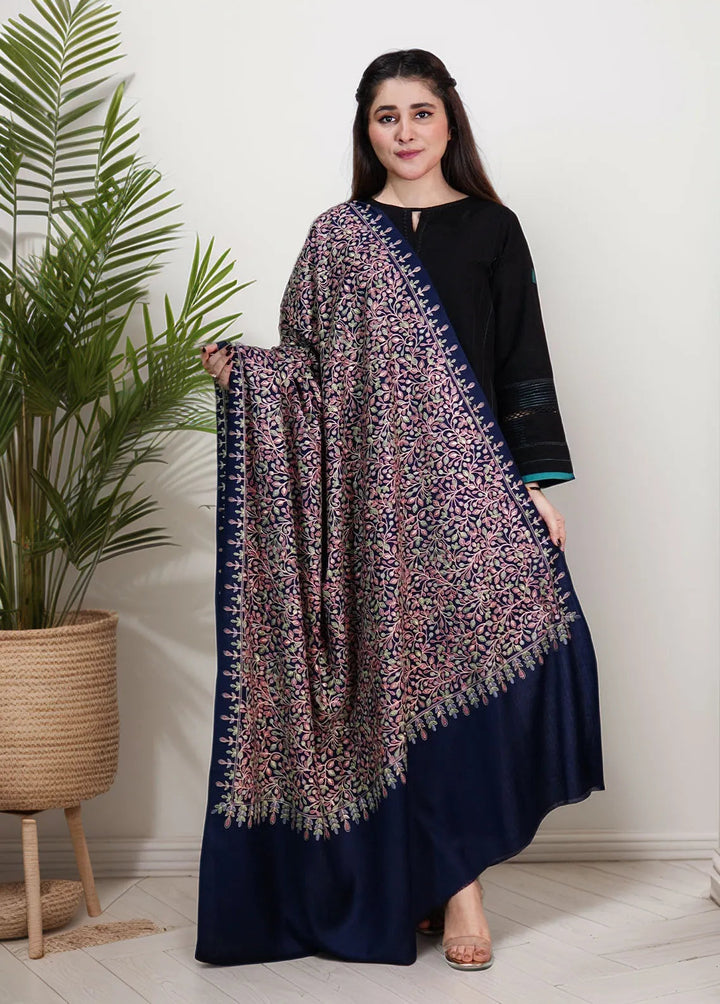 Sanaulla Exclusive Range Pashmina Shawl KPS D-53 Navy Blue - Winter Collection