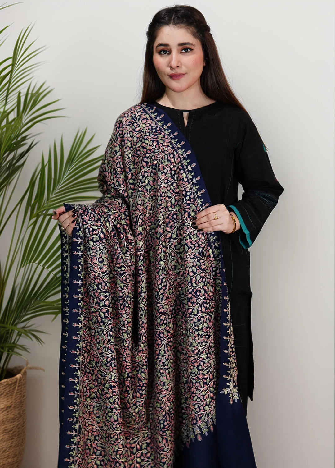 Sanaulla Exclusive Range Pashmina Shawl KPS D-53 Navy Blue - Winter Collection