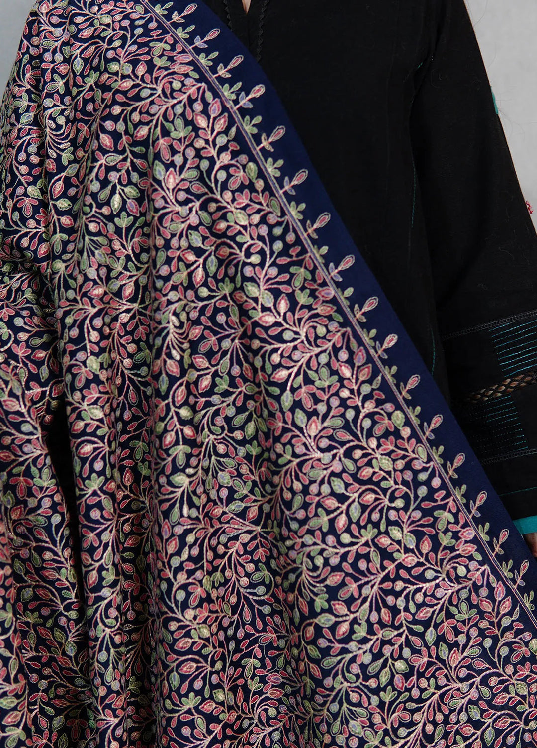 Sanaulla Exclusive Range Pashmina Shawl KPS D-53 Navy Blue - Winter Collection