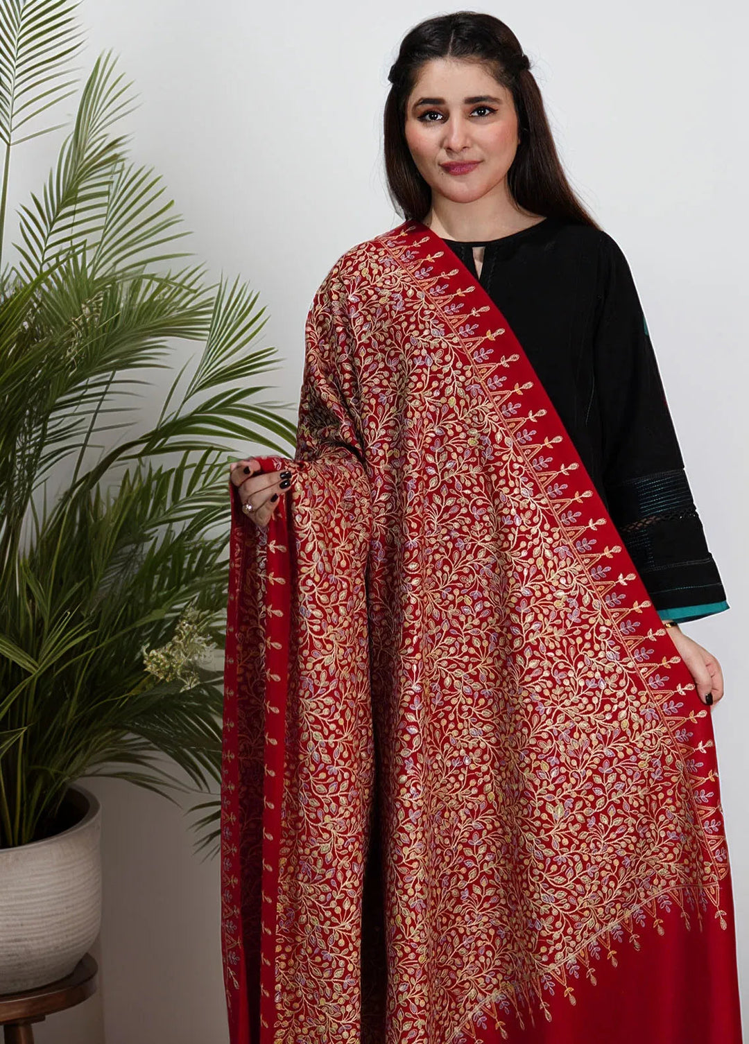 Sanaulla Exclusive Range Pashmina Shawl KPS D-53 White - Winter Collection