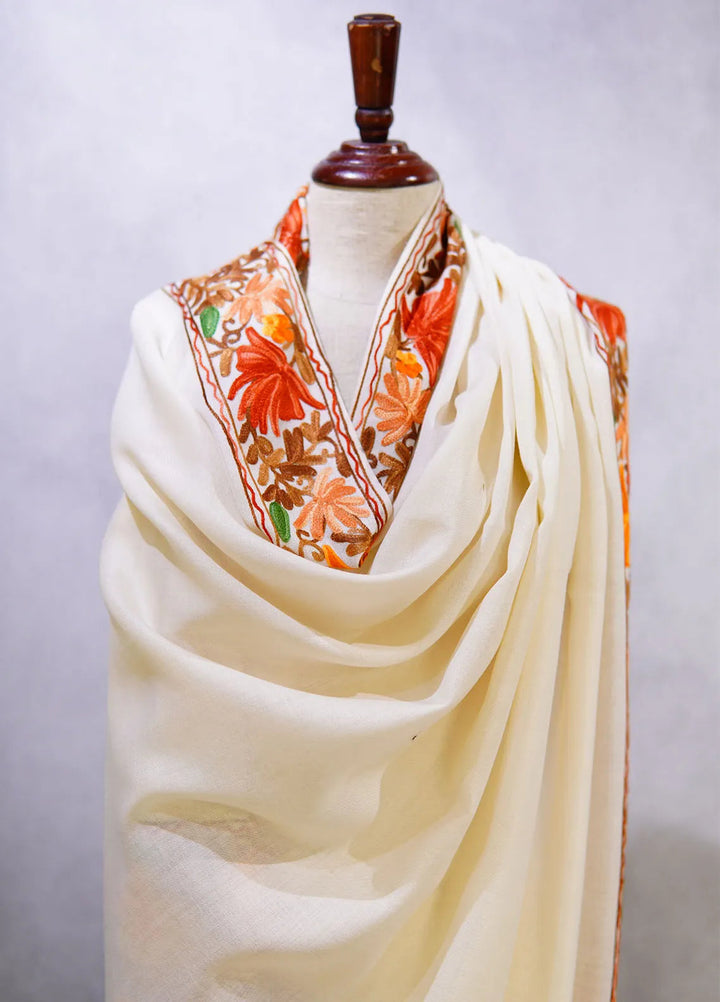 Sanaulla Exclusive Range Pashmina Shawl KPS D-55 Off White 1 - Winter Collection