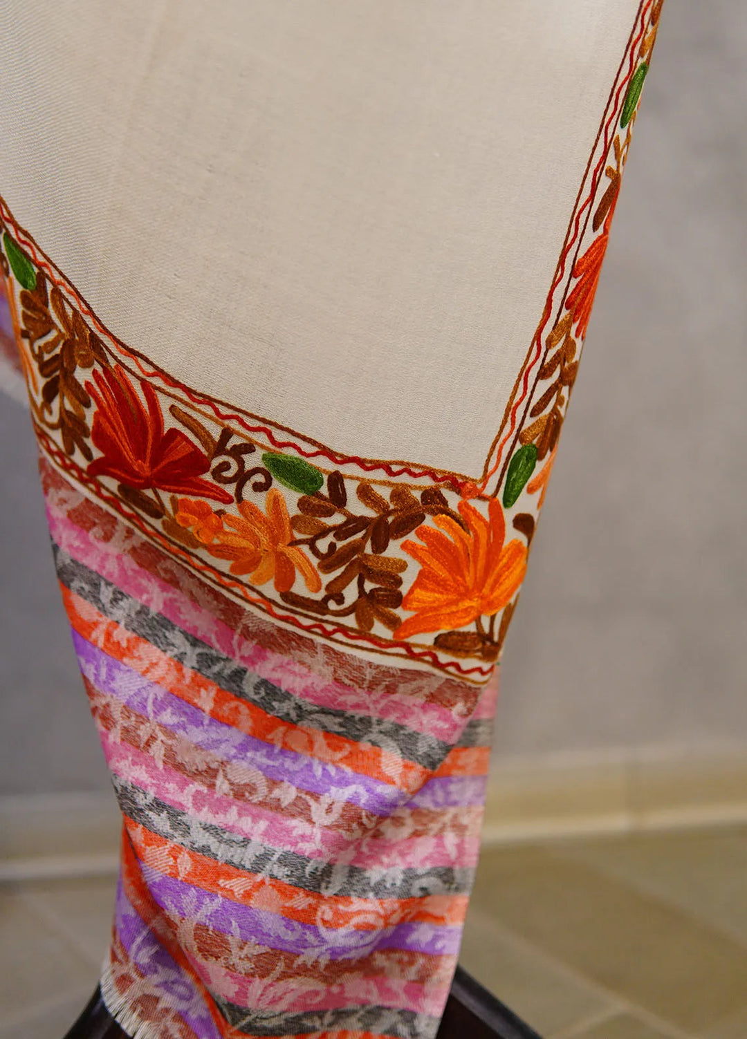 Sanaulla Exclusive Range Pashmina Shawl KPS D-55 Off White 1 - Winter Collection