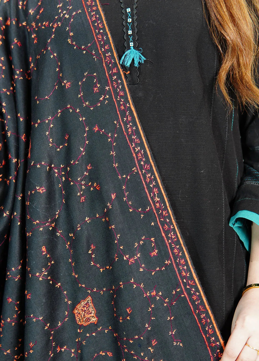 Sanaulla Exclusive Range Pashmina Shawl KPS D-57 Black 1 - Winter Collection