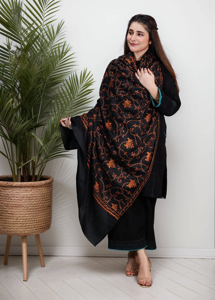 Sanaulla Exclusive Range Pashmina Shawl KPS D-57 Black 7 - Winter Collection