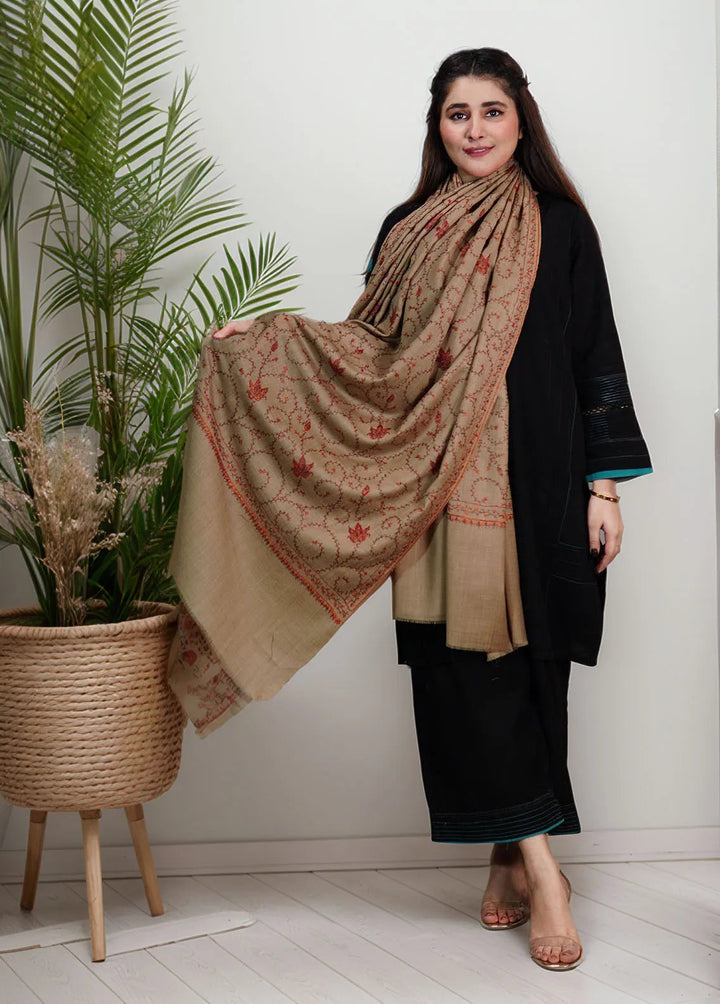 Sanaulla Exclusive Range Pashmina Shawl KPS D-57 Brown 1 - Winter Collection