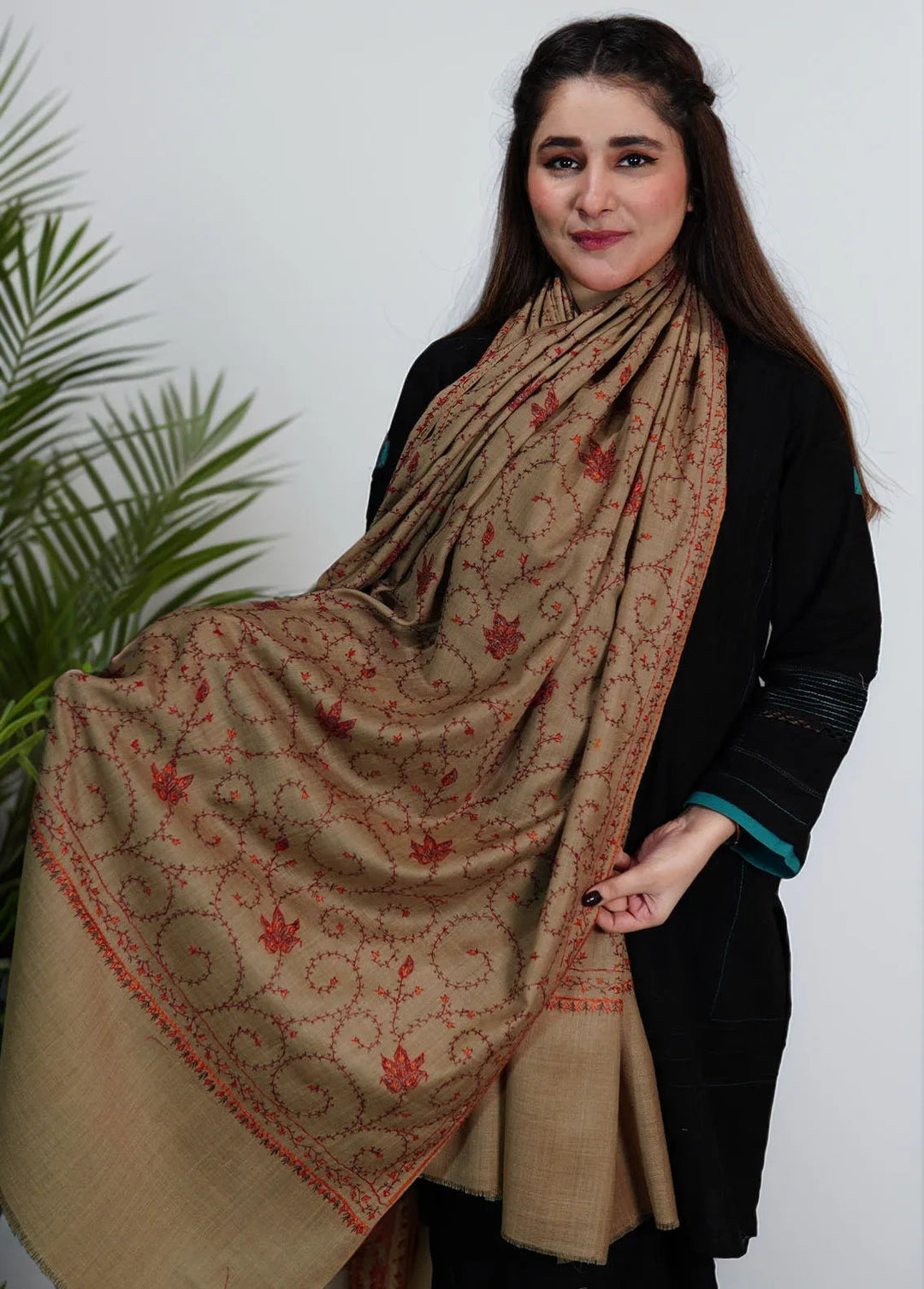 Sanaulla Exclusive Range Pashmina Shawl KPS D-57 Brown 1 - Winter Collection