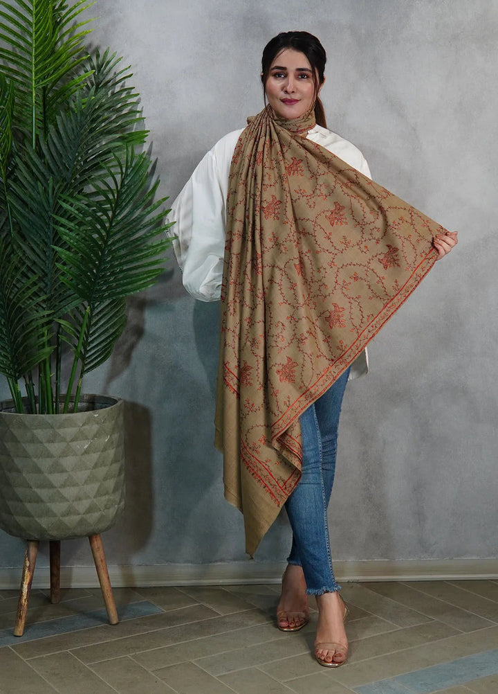 Sanaulla Exclusive Range Pashmina Shawl KPS D-57 Brown - Winter Collection