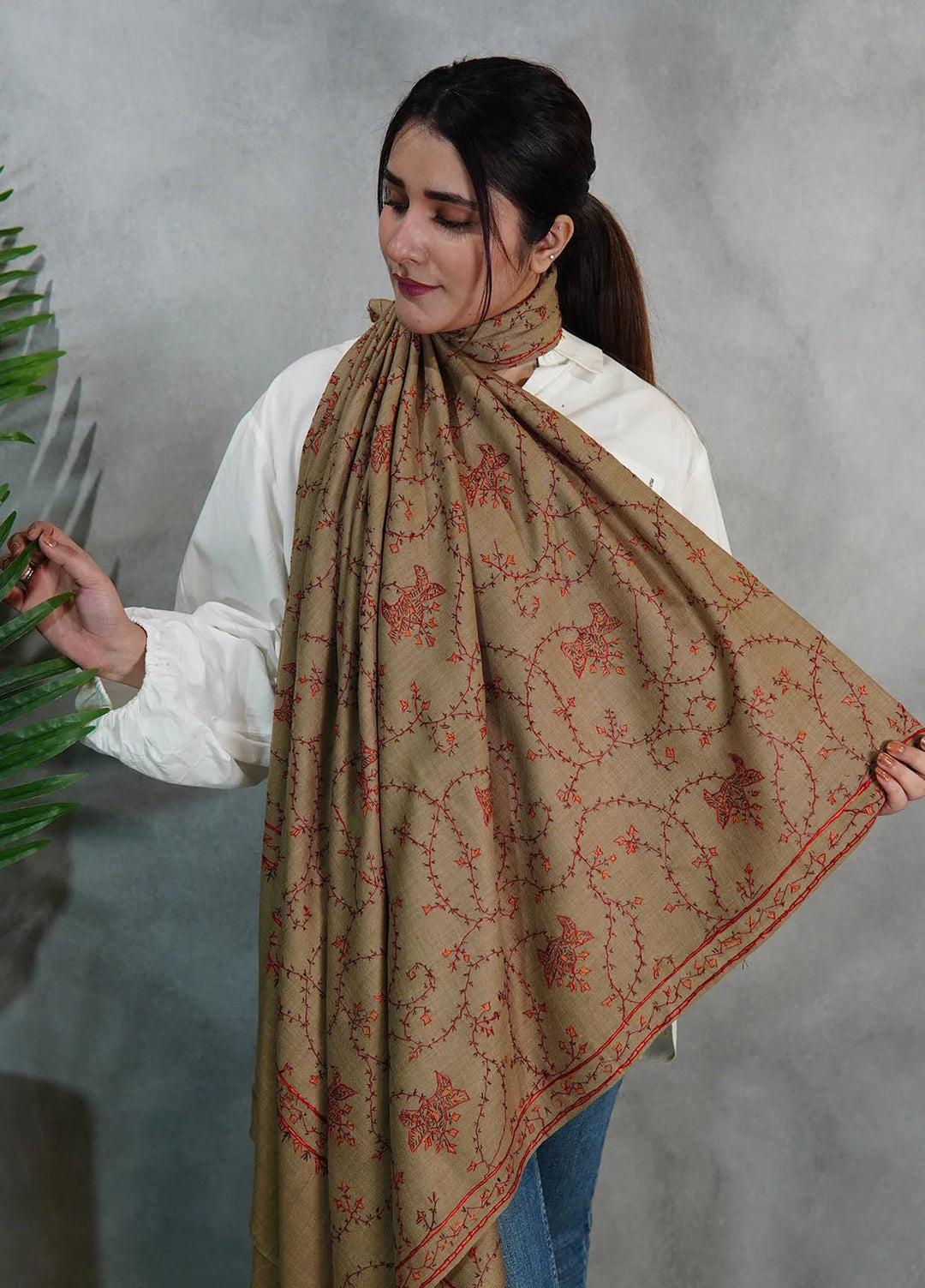 Sanaulla Exclusive Range Pashmina Shawl KPS D-57 Brown - Winter Collection