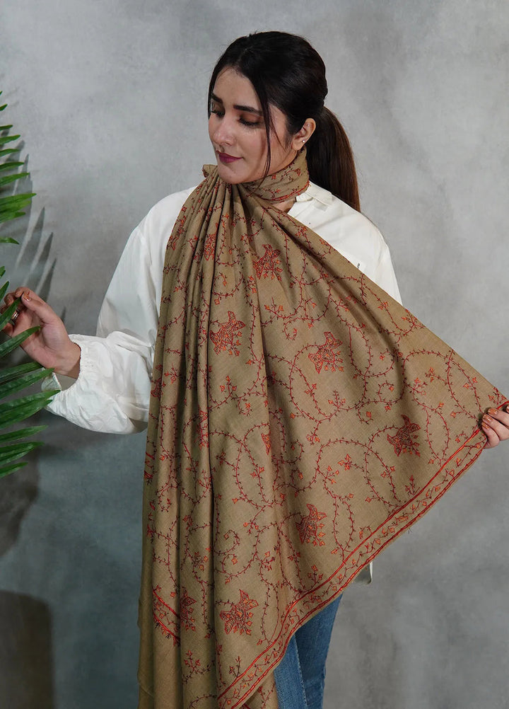 Sanaulla Exclusive Range Pashmina Shawl KPS D-57 Brown - Winter Collection