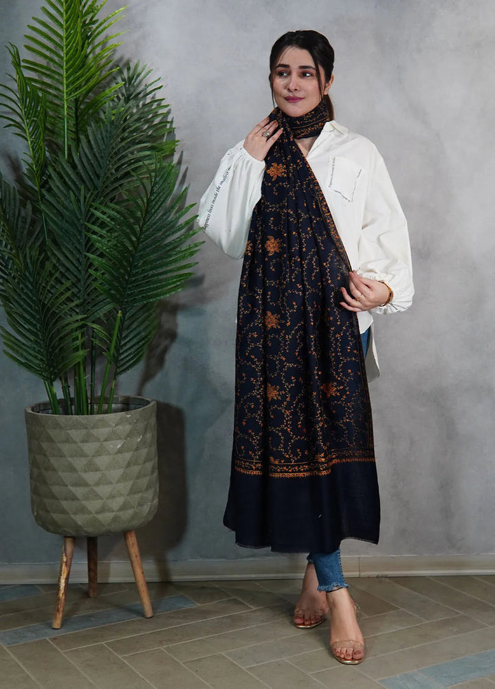 Sanaulla Exclusive Range Pashmina Shawl KPS D-57 Dark Blue 1 - Winter Collection