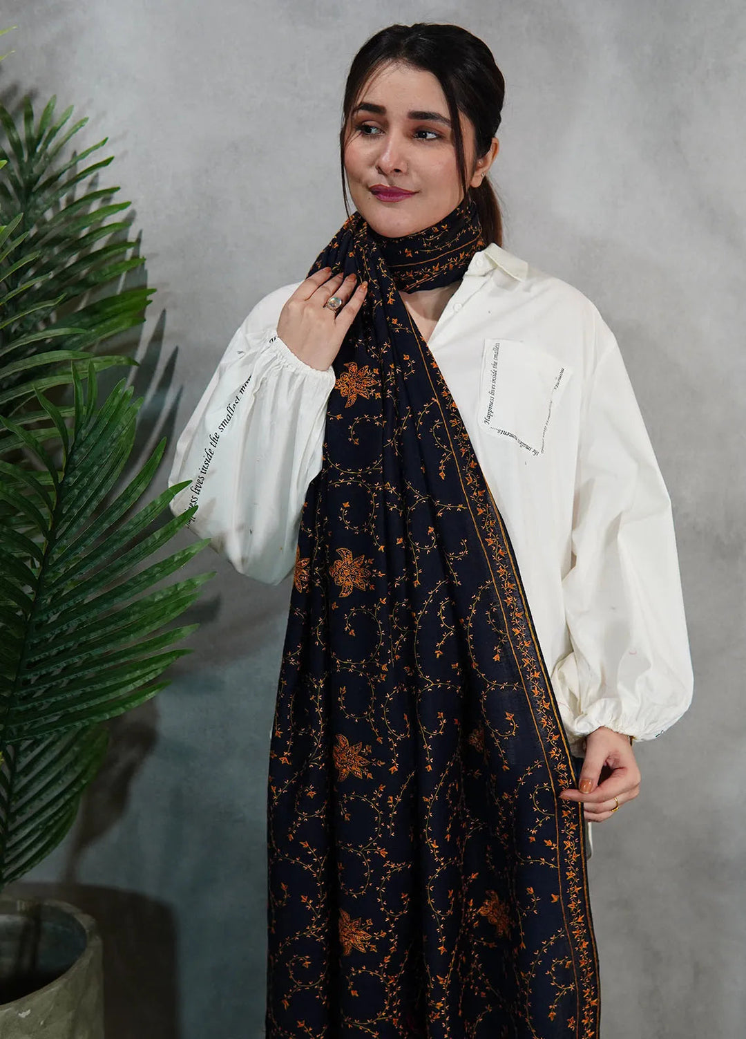 Sanaulla Exclusive Range Pashmina Shawl KPS D-57 Dark Blue 1 - Winter Collection