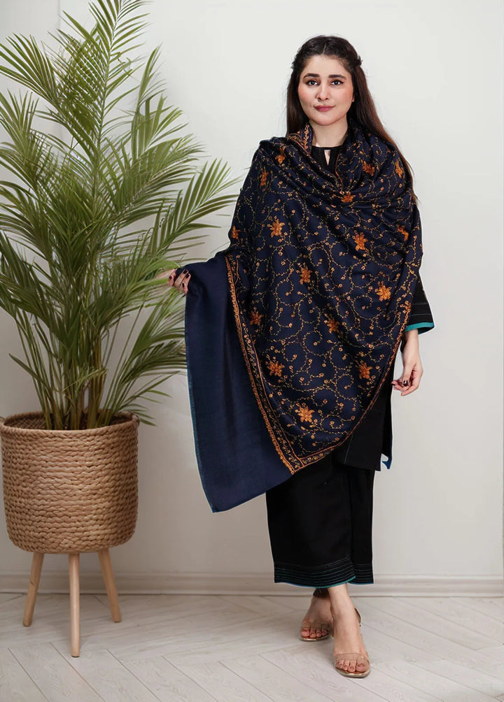 Sanaulla Exclusive Range Pashmina Shawl KPS D-57 Dark Blue 2 - Winter Collection