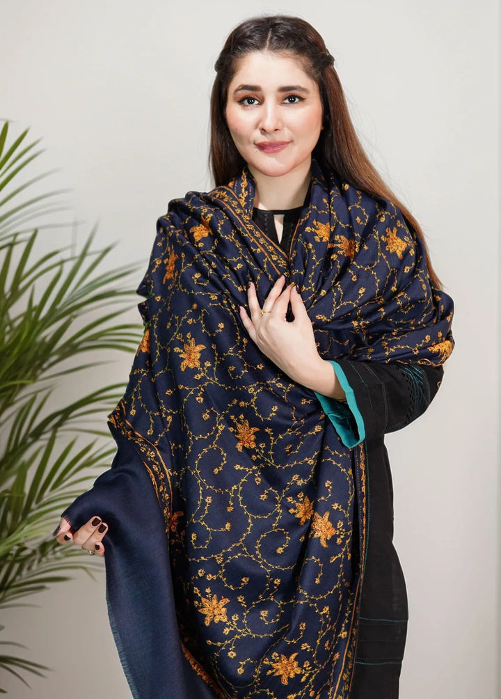 Sanaulla Exclusive Range Pashmina Shawl KPS D-57 Dark Blue 2 - Winter Collection