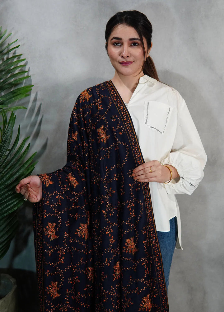 Sanaulla Exclusive Range Pashmina Shawl KPS D-57 Dark Blue 3 - Winter Collection