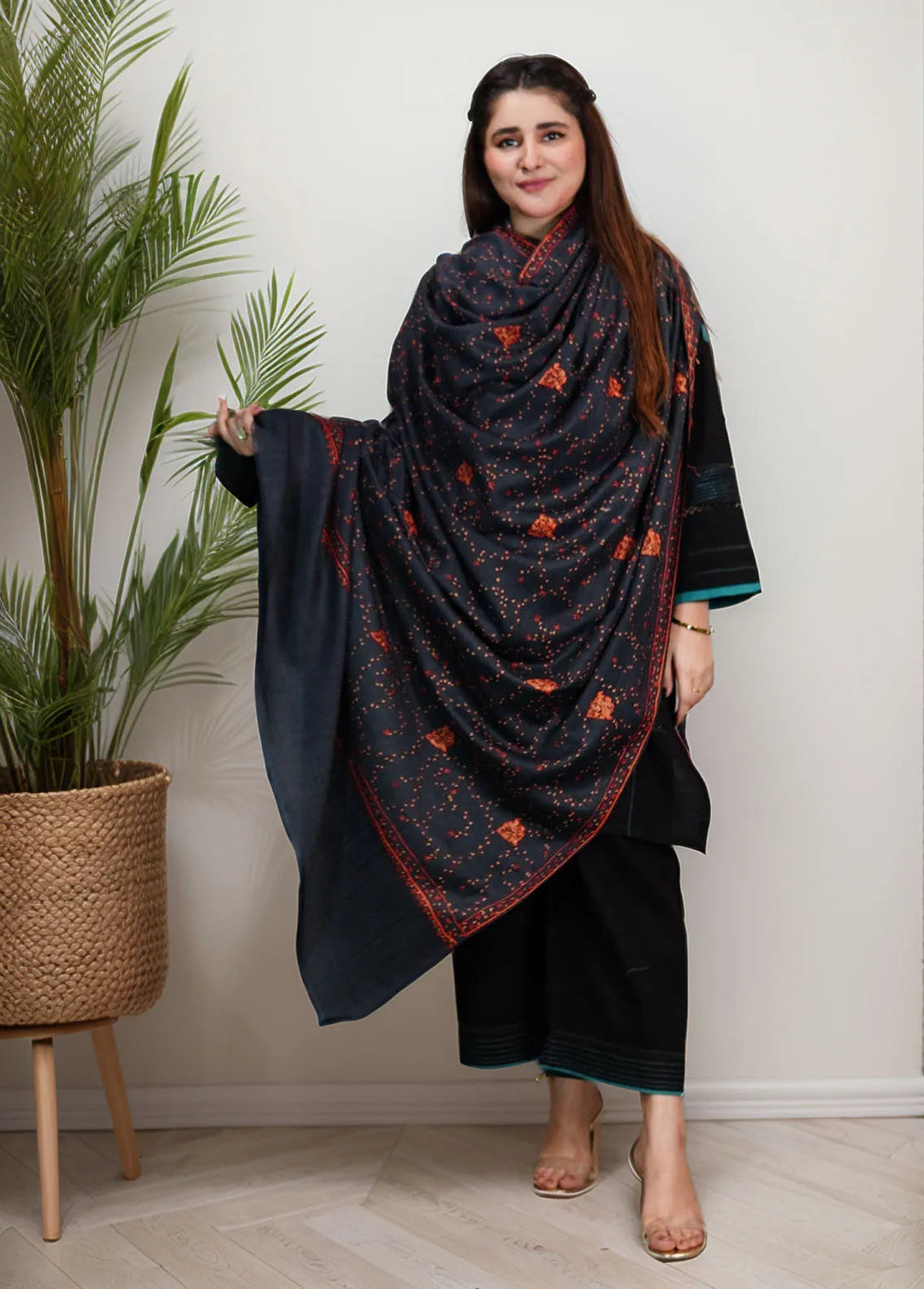 Sanaulla Exclusive Range Pashmina Shawl KPS D-57 Dark Grey - Winter Collection