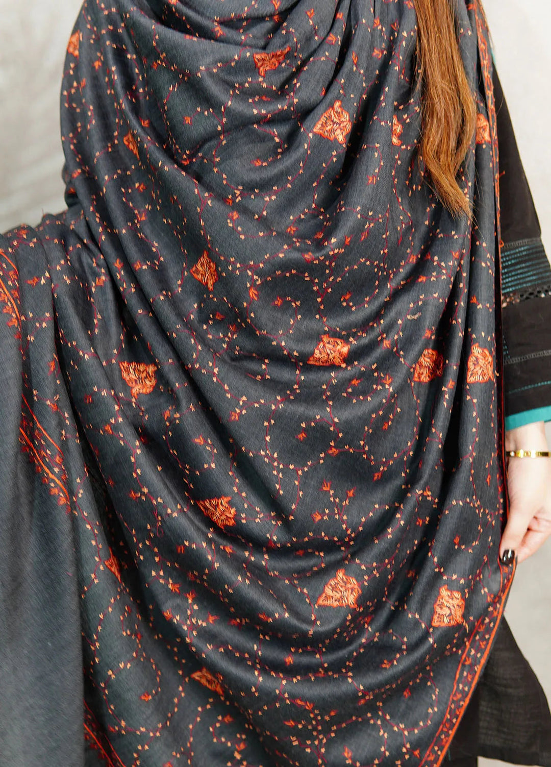 Sanaulla Exclusive Range Pashmina Shawl KPS D-57 Dark Grey - Winter Collection
