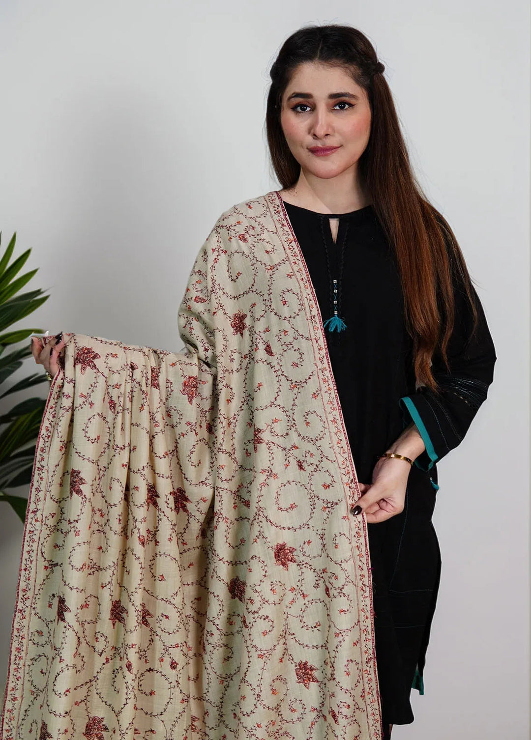 Sanaulla Exclusive Range Pashmina Shawl KPS D-57 Fawn 1 - Winter Collection