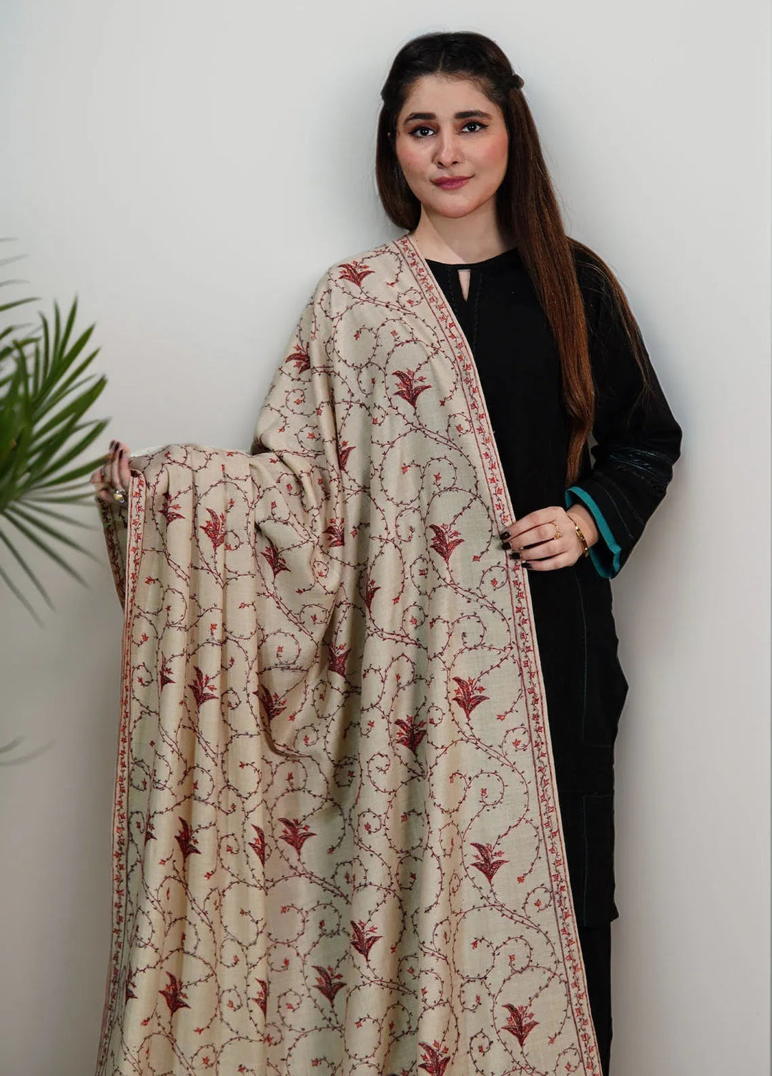Sanaulla Exclusive Range Pashmina Shawl KPS D-57 Fawn - Winter Collection