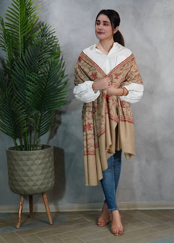 Sanaulla Exclusive Range Pashmina Shawl KPS D-57 Light Brown - Winter Collection