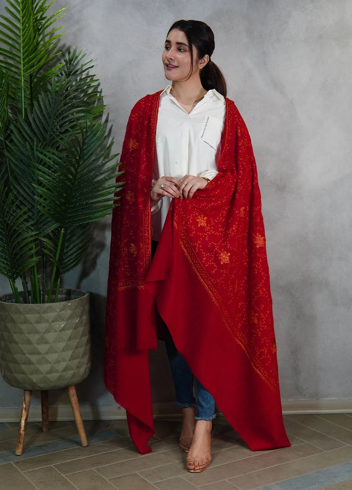 Sanaulla Exclusive Range Pashmina Shawl KPS D-57 Mehroon 1 - Winter Collection