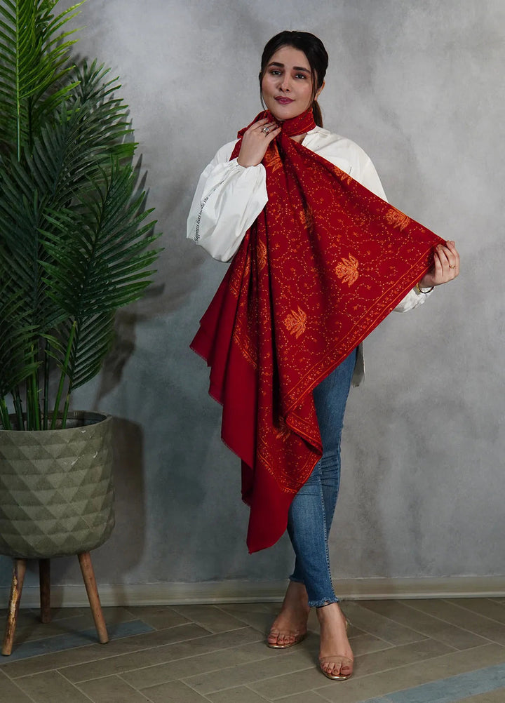 Sanaulla Exclusive Range Pashmina Shawl KPS D-57 Mehroon - Winter Collection