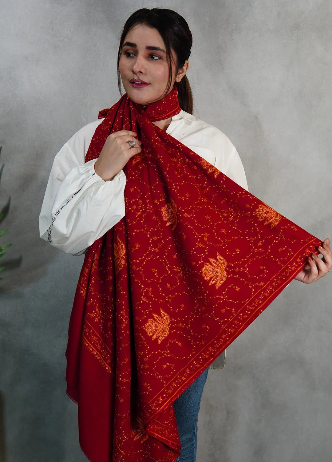 Sanaulla Exclusive Range Pashmina Shawl KPS D-57 Mehroon - Winter Collection