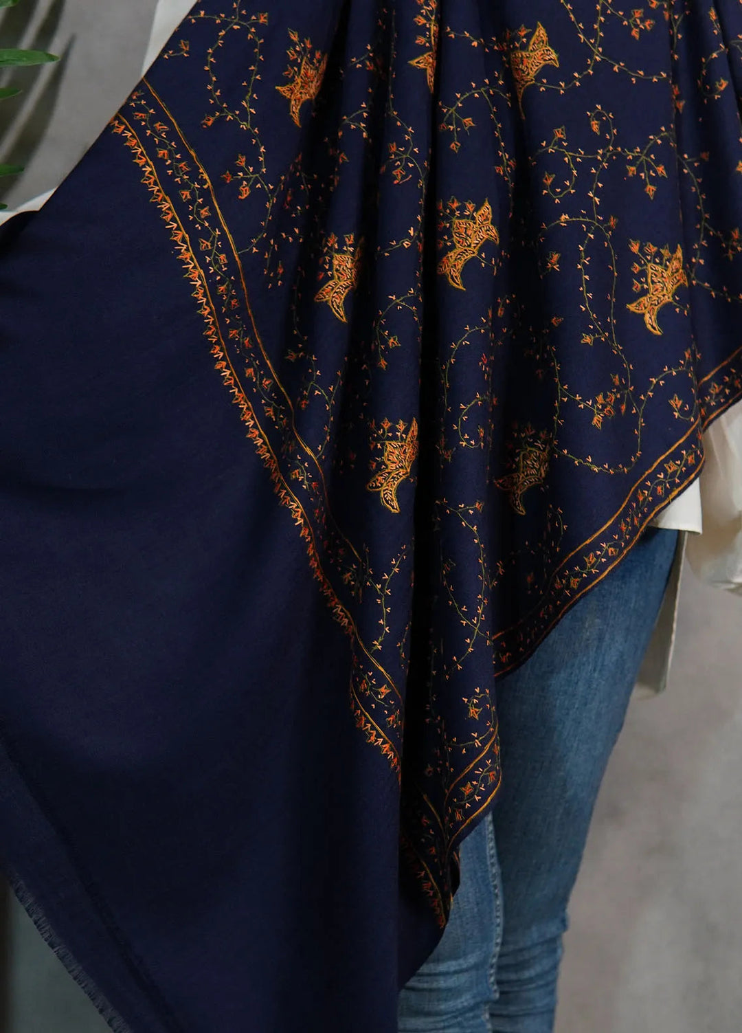 Sanaulla Exclusive Range Pashmina Shawl KPS D-57 Navy Blue 1 - Winter Collection