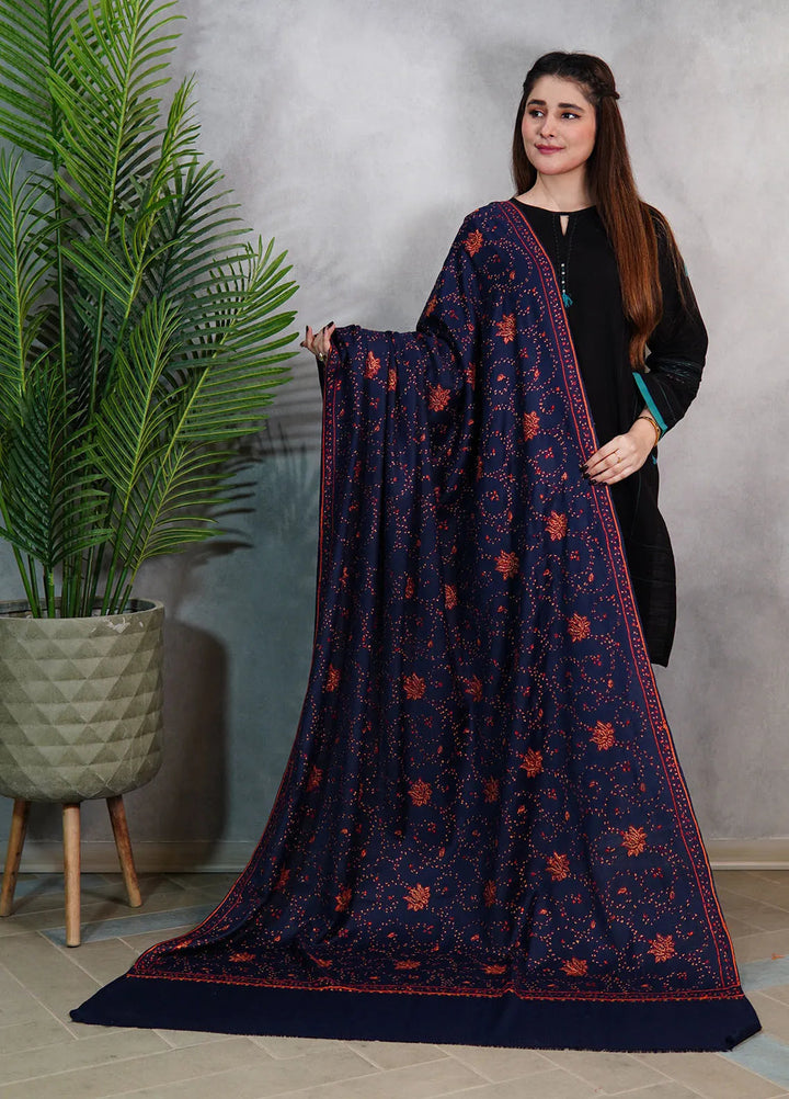 Sanaulla Exclusive Range Pashmina Shawl KPS D-57 Navy Blue 3 - Winter Collection
